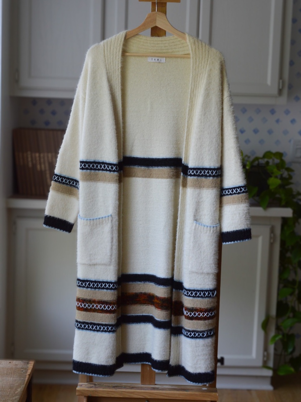 THML Cream Aztec Southwestern Geometric Longline Duster Cardigan Sweater Small